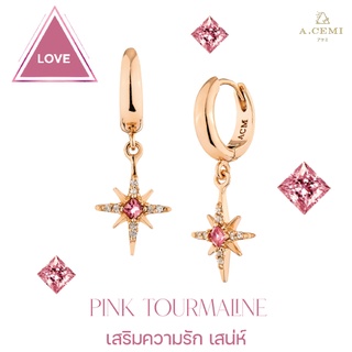 A.CEMI Pink Tourmaline 8 Fortune Star Hoop ต่างหูพิ้งค์ทัวร์มาลีน เสริมความรัก เครื่องรางความรัก ต่างหูพลอยแท้ ของขวัญ