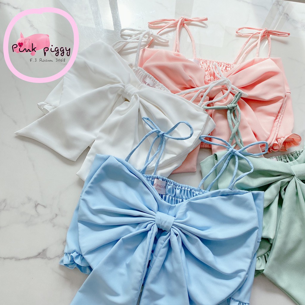 เสื้อสายเดี่ยวโบว์ใหญ่-พร้อมส่ง-แฟชั่นเกาหลี