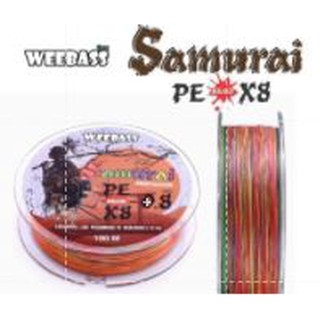 สายPE Weebass รุ่่น Samurai ซามูไร ถัก x8 สีรุ้ง ยาว100 เมตร ม้วนละ200฿