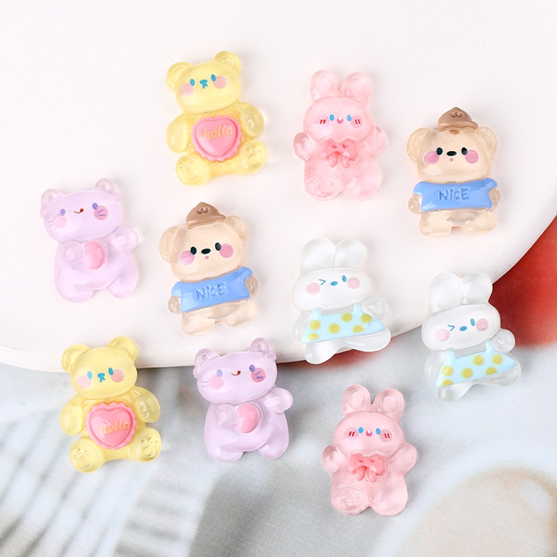 10-ชิ้น-แพ็ค-การ์ตูน-หมี-ใส-กระต่าย-เรซิน-ด้านหลังแบน-diy-เคสโทรศัพท์-แพทช์-กล่องเก็บ-วัสดุตกแต่ง