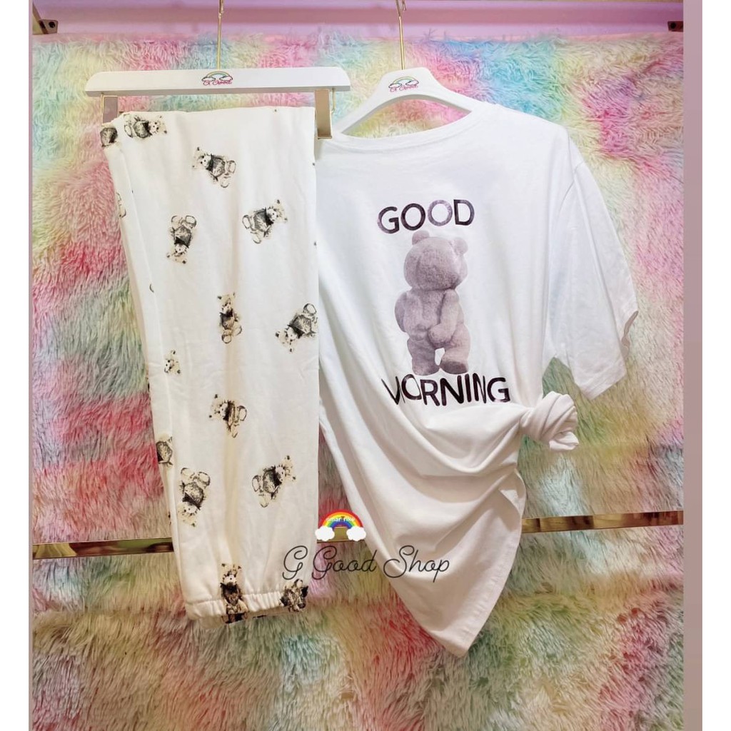 ชุดเซตคู่เสื้อยืด-กางเกงหมี-ขนาดฟรีไซส์