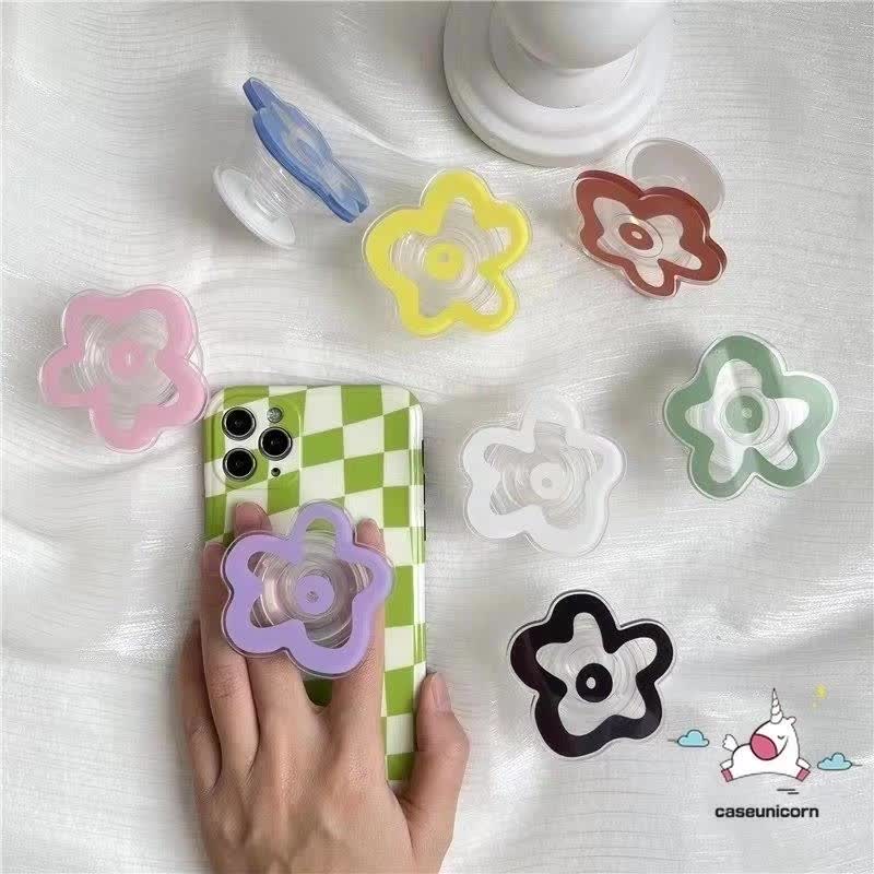แหวนขาตั้งโทรศัพท์มือถือ-แบบใส-ลายดอกไม้-สีแคนดี้-พับได้-สําหรับวางโทรศัพท์มือถือ