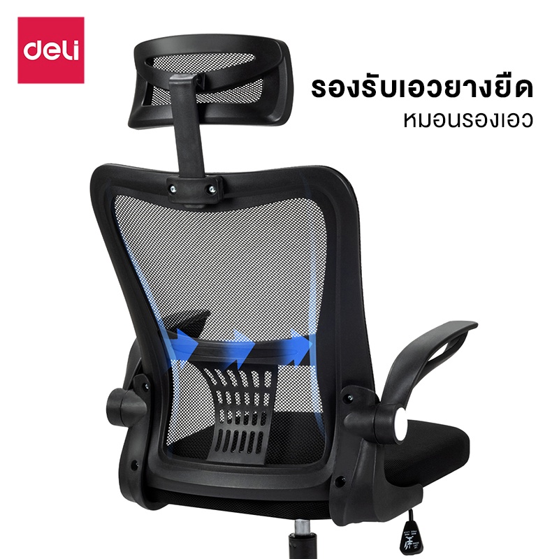 deli-เก้าอี้ทำงาน-เก้าอี้ทำงานเพื่อสุขภาพ-มีล้อปรับหมุนได้-พนักพิงตาข่าย-เบาะระบายอากาศ-office-chair
