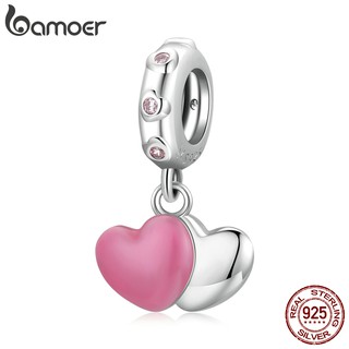 Bamoer Charms 925 Silver Double Love Shape 4.5Mm Aperture Pendant Fashion Accessories Suitable For Diy Bracelet And Necklace Scc2006