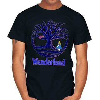 เสื้อยืดคอกลม แขนสั้น ผ้าฝ้ายแท้ พิมพ์ลายการ์ตูนอนิเมะภาพยนตร์ Alice in Wonderland Alice in Wonderland Cheshire Cat สําห