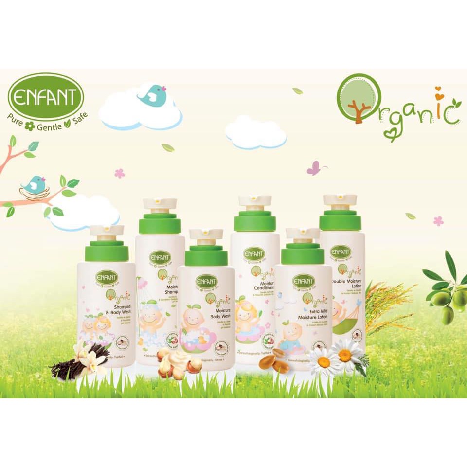 enfant-อองฟองต์-organic-plus-double-lotion-extra-mild-moisture-lotion-body-wash-shampoo-baby-powder-shea-butter-balm