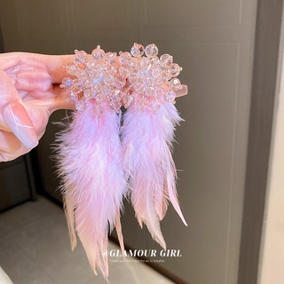 ต่างหูเข็มเงิน ประดับคริสตัล ขนนก สไตล์เกาหลี ญี่ปุ่น ทันสมัย