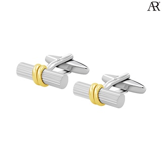 ANGELINO RUFOLO Cufflink(คัฟลิงค์) ดีไซน์ Curve กระดุมข้อมือคัฟลิ้งโรเดียมคุณภาพเยี่ยม สีเงิน+ทอง / สีเงิน