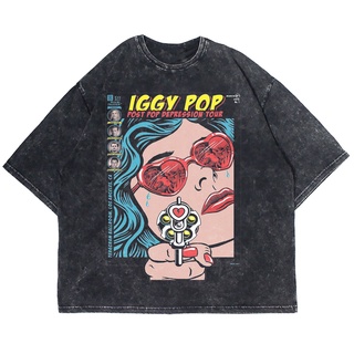 เสื้อยืดผ้าฝ้ายพิมพ์ลายเสื้อยืด โอเวอร์ไซซ์ ลาย IGGY POP WASHING VINTAGE TEE (เสื้อยืดซักผ้า)