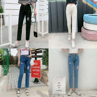 สินค้า 🌟👖MKL👖🌟 กางเกงยีนส์ สไตล์เกาหลี กางเกงยีนส์ขายาว ❤ แต่งสะกิดขา ❤ #8021💚