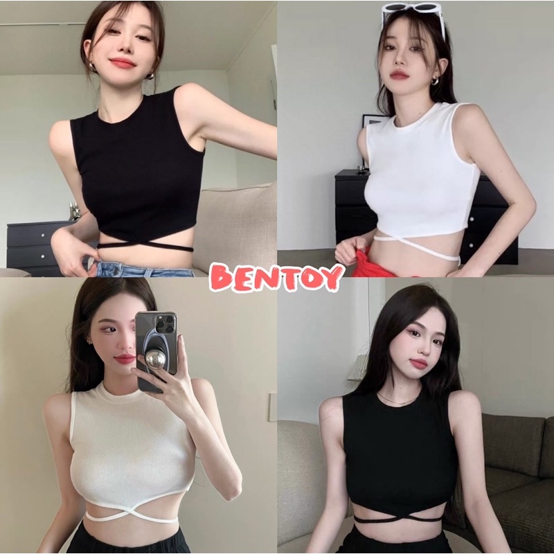 bentoy-b038-เสื้อกล้ามครอปไหมพรม-คอกลม-ดีเทลสายผูกเอล-เซ็กซี่นิดๆ