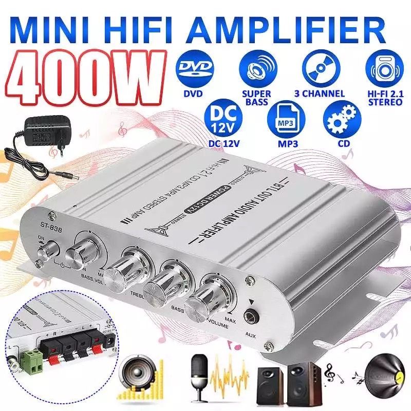 แบบพกพา400w-3ช่องhi-fiสเตอริโอลำโพงเครื่องขยายเสียงเสียงเครื่องขยายเสียงโฮมเธียเตอร์รองรับsuper-bass