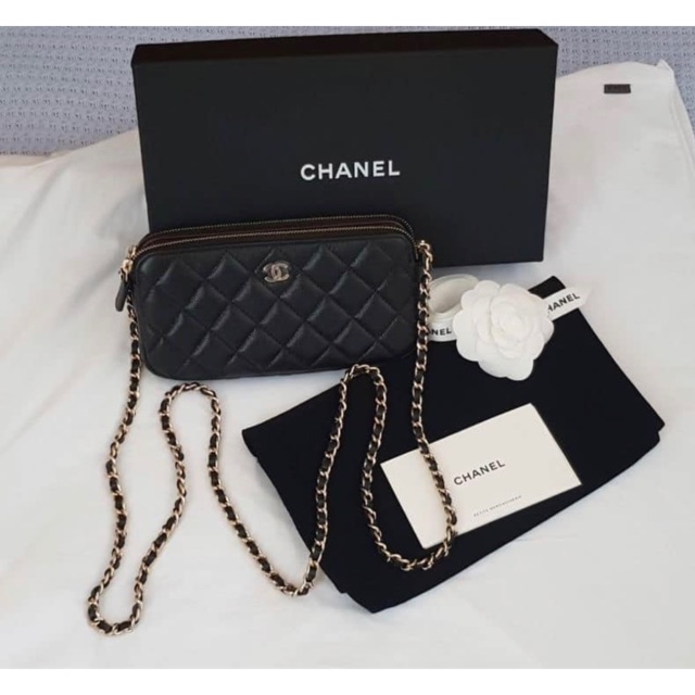 Chanel wallet on discount chain double zip