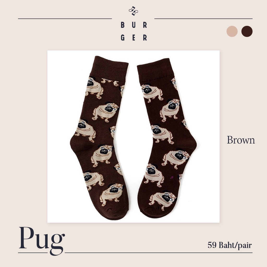 pug-lt-brown-gt-ถุงเท้าแฟชั่น-ลายหมาปั๊ก-สายคิ้วท์-สายสตรีท-ถุงเท้าครึ่งแข้ง-ราคาถูก-คุณภาพดี