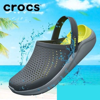 Crocs LiteRideรองเท้าแตะแฟชั่น รองเท้าแตะชายหาดส้นแบนกันลื่นสำหรับผู้ชายและผู้หญิง