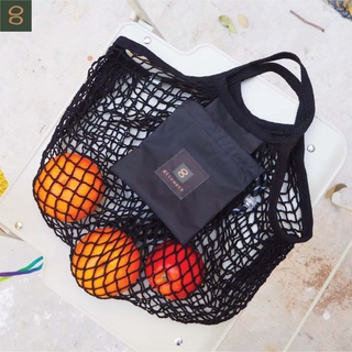8ECEMBER - Foldable Netty tote bag [Short handle] - กระเป๋าผ้าตาข่ายพับเก็บได้ (สายถือสั้น) พร้อมถุงผ้าไนล่อนใบใหญ่ ฟรี
