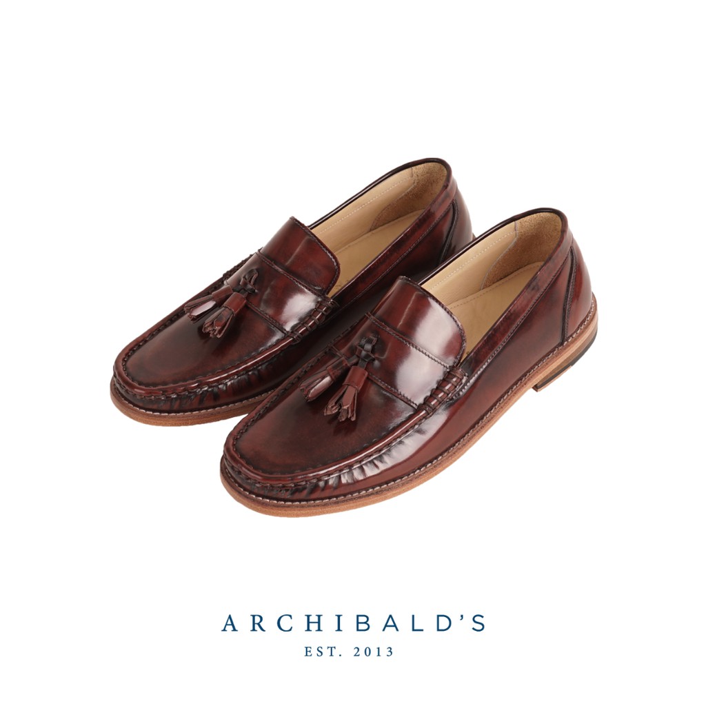 รองเท้า-archibalds-รุ่น-brown-marble-loafers-archibalds-รองเท้าโลฟเฟอร์-หนังแท้-มีพู่-สีน้ำตาลขัดดำ