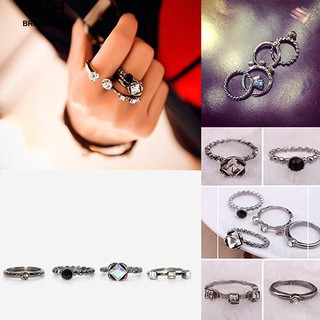 💘broadhappy💍4 ชิ้นผู้หญิง R Etro พังก์ R Hinestone แหวนชุดกลางกองแหวนแฟชั่น แหวนเกลี้ยง
