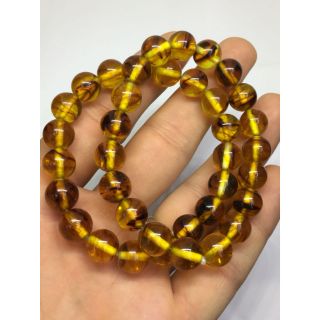 กำไลข้อมืออำพันแท้ ขนาด 10mm สร้อยข้อมืออำพันอินโดเนเซีย ธรรมชาติ Natural Indonesian Amber Bracelet