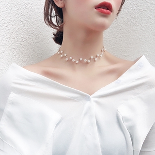 สินค้า Fashion Women Pearl Personality Necklace Single Layer Choker Retro Pendant Chain Vintage Jewelry Accessories Gifts