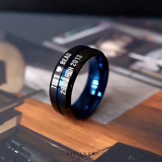 แหวนสแตนเลส Blue Black ไทเทเนี่ยม หน้ากว้าง 6 มิล ผิวเรียบปัดด้านแฮร์ไลน์ (SL5)