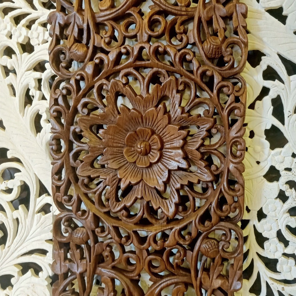 งานไม้-งานแกะสลัก-ไม้สัก-รูปดอกไม้-ขนาดกว้าง-35-x-ยาว-90-ซม-wood-carving-for-decoration