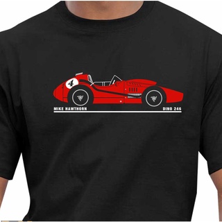 เสื้อยืดพิมพ์ลายแฟชั่น เสื้อยืดผ้าฝ้าย พิมพ์ลาย Mike Hawn 1950s Dino 246 Grand Prix Car HBkjed32OIgjbc56 สไตล์เรโทร