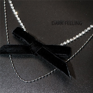 New style black velvet bow tie rhinestone necklace Korean couple chain
