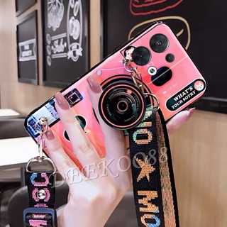 เคสโทรศัพท์มือถือ OPPO Reno8 Reno7 Reno6 Pro Z 4G 5G 2022 New Smartphone Casing With Cute Lanyard + Camera Stand Holder Back Cover Couple Phone Cell Case Reno 8 8Z 8Pro 7 7Pro 7Z 6 6Z