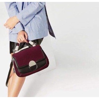 Zara Multicolour Contrast Crossbody City Bag New Genuine Suede แท้Outlet
