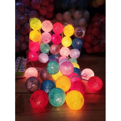 ไฟตกแต่ง-โคมไฟ-บอลด้าย-คละสี-mix-color-assorted-color-cottonballslights