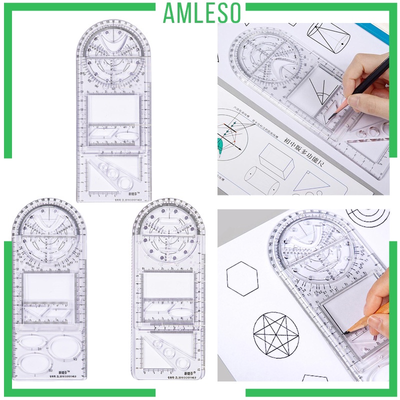 amleso-multifunctional-drawing-ruler-plastic-measuring-template-rulers-draw-round-parallel-line-for-drawing-engineering-drafting-school-office-supplies