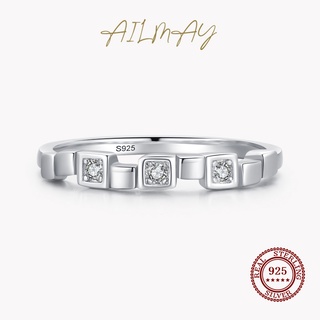 Ailmay แหวนเงินแท้ 925 ประดับเพทายใส ซ้อนกันได้ เครื่องประดับแฟชั่น สําหรับผู้หญิง งานแต่งงาน