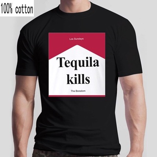 เสื้อยืดแขนสั้น พิมพ์ลาย Tequila Kills สีดํา สําหรับผู้ชายS-5XL