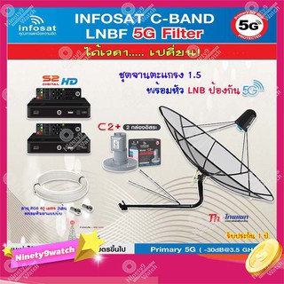 Thaisat C-Band 1.5M (ขางอยึดผนัง 150 cm.มีก้านช่วยยึด) + infosat LNB 2จุด รุ่น C2+ (5G) + PSI S2 +สายRG6 40 m.x2