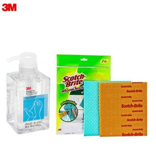 3M แอลกอฮอลเจลล้างมือ 400ml. Alcahol Gel และ 3M ผ้าฟองน้ำอเนกประสงค์ 2ผืน