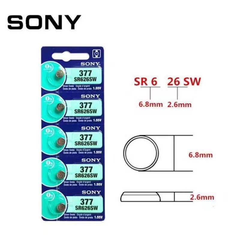 ของแท้-sr626sw-ถ่านกระดุม-sony-รุ่น-377-sr626sw-sr626-ag4-1-55v-1-แผง-5-ก้อน