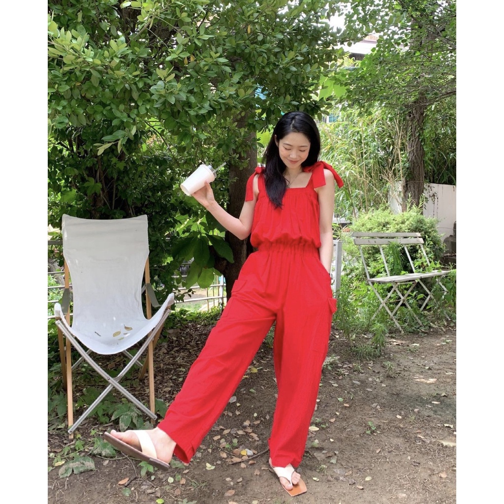 พร้อมส่ง-red-alice-jumpsuit-c3071-จั๊มสุทขายาว-จั๊มสูทขายาวผูกโบว์