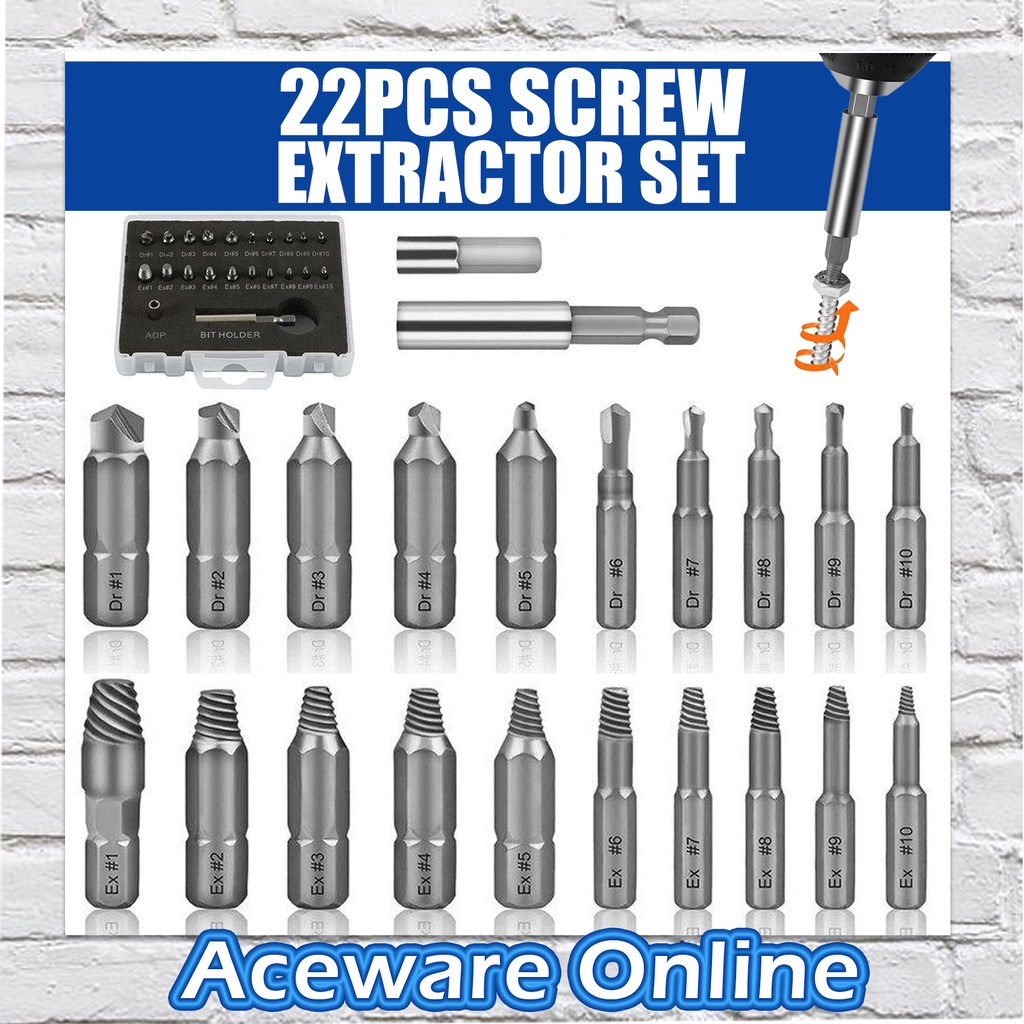22PCS Mini Damaged Screw Extractor ลบบิตสกรูหัก Bolt Stripped Remover ...