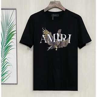 [100% Cotton] Am1r1 2022 เสื้อยืดแขนสั้นคอกลมพิมพ์ลายตัวอักษรอินทรีแฟชั่นผู้ชาย