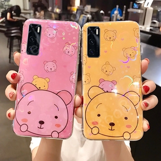 เคสโทรศัพท์ VIVO V20 SE 2020 New Phone Casing Cute Cartoon Bear Silicone Colorful Cherry Blossoms Back Cover Casing VIVO V20SE เคส