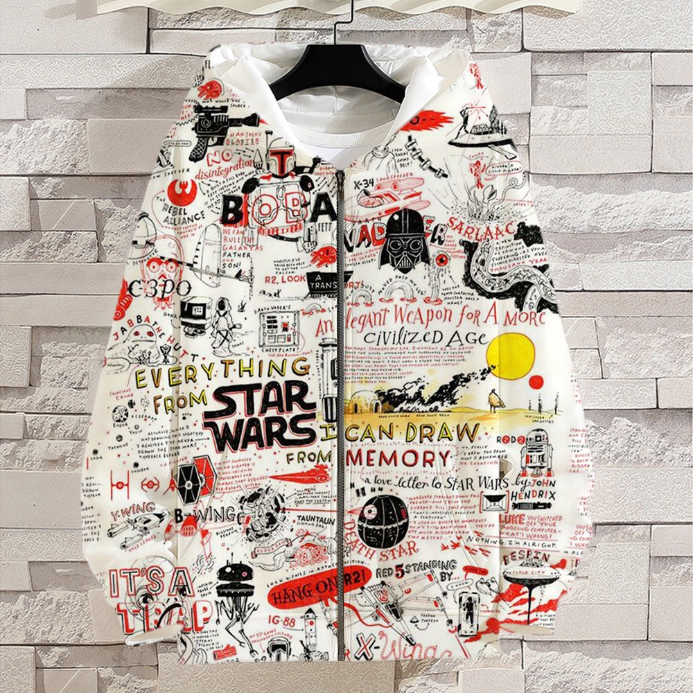 ภาพหน้าปกสินค้าเสื้อฮู้ดดี้พิมพ์ลาย Disney Movies Full Screen Star Wars 3D มีซิปสําหรับเด็ก จากร้าน chao5528.th บน Shopee