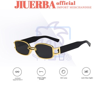 (JIUERBA) COD Gm แว่นตากันแดดแฟชั่น สีทอง โลโก้ สไตล์เกาหลี สําหรับผู้หญิง