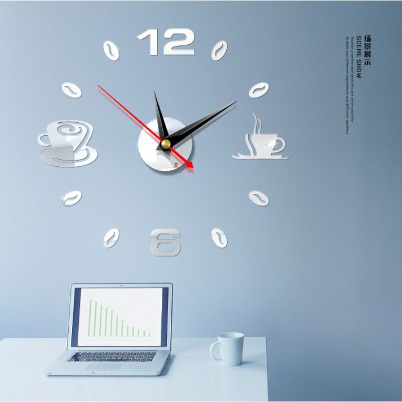 เมล็ดกาแฟ-นาฬิกาติดผนัง-diy-3d-วอลเปเปอร์-clock-3d-watch-acrylic-wall