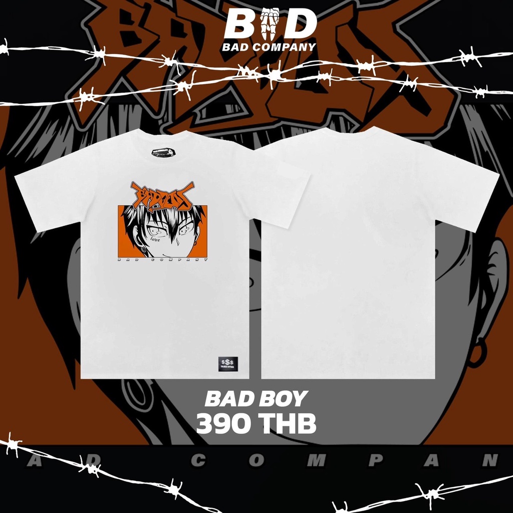 เสื้อยืดสกรีน-bad-boy-freesize-อก44-ยาว30-cotton-comb100-ทอพิเศษ-ไม่มีตะเข็บข้าง-bad-company