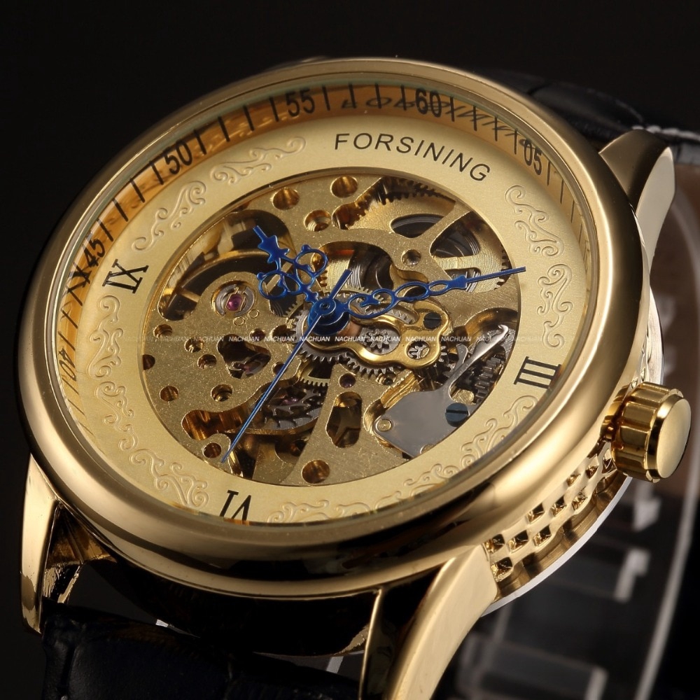 forsining-นาฬิกาข้อมือสีฟ้าสำหรับผู้ชาย
