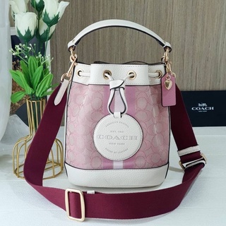 🎀 (สด-ผ่อน) กระเป๋า สีชมพู bucket 7.5 นิ้ว Coach C7964 COACH DEMPSEY BUCKET BAG 19 IN SIGNATURE JACQUARD