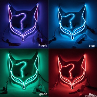 หน้ากาก Pvc รูปสุนัขจิ้งจอกไม่มีแบตเตอรี่ Led สีม่วงสีแดงสีฟ้าขนาด 28X17.5 ซม. สําหรับปาร์ตี้ฮาโลวีน