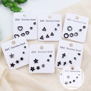 ภาพหน้าปกสินค้าWFH stud earrings ต่างหูสแตนเลส 1 set 3 คู่ สีเงิน | ดำ มี 6 ลาย ที่เกี่ยวข้อง