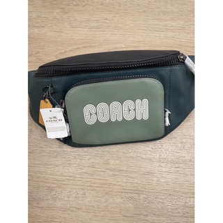 (ผ่อน0%) กระเป๋า TRACK BELT BAG IN COLORBLOCK WITH COACH PATCH (COACH C6653) คาดอก คาดเอว หนังแท้ สีเขียว